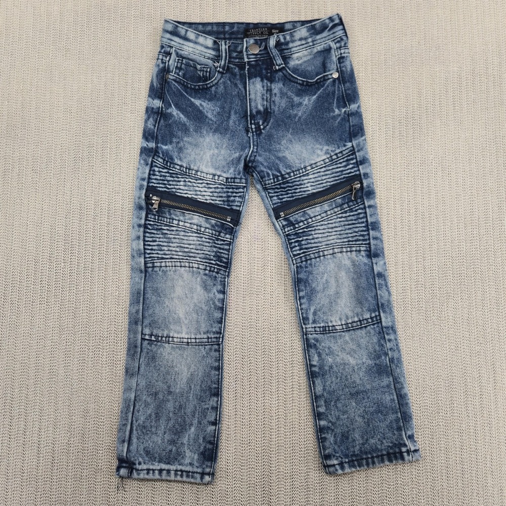 Trestles Supply Co Jeans Boys Size 6 Blue Moto Biker Zip Knee Denim Acid Wash